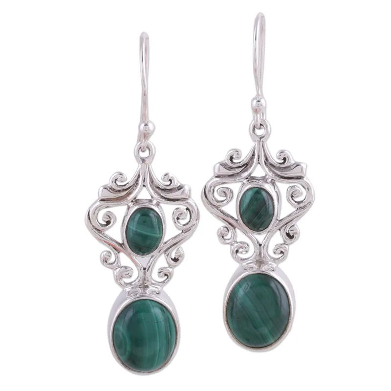 Fair Trade Schmuck Sterling Silber Malachit Ohrringe für Frauen Handgemachte Ovale Minimalistische Ohrringe Geschenkidee Schmuckgeschenk für Sie