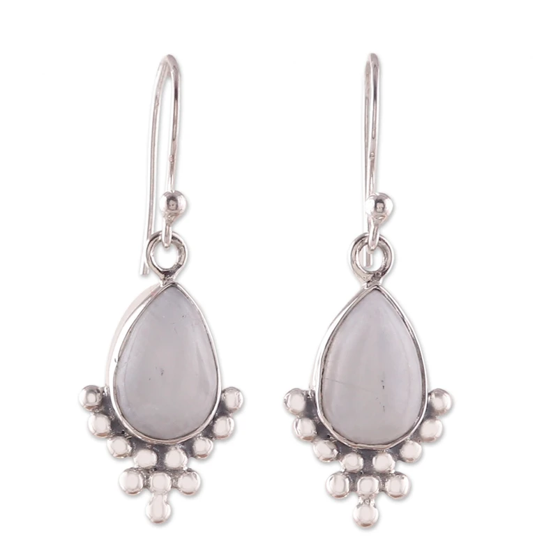 Silberohrringe Regenbogen-Mondstein-Ohrringe 925 Sterling Silber Ohrringe Handgemachte Birnen-Edelstein-Ohrringe Geschenk für Sie Böhmischer Schmuck Geburtstagsgeschenk