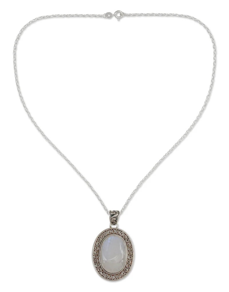 Handgefertigte Schmuck Mondstein und Sterling Silber Halskette Handgemachter böhmischer Schmuck Jahrestagsgeschenk für Sie