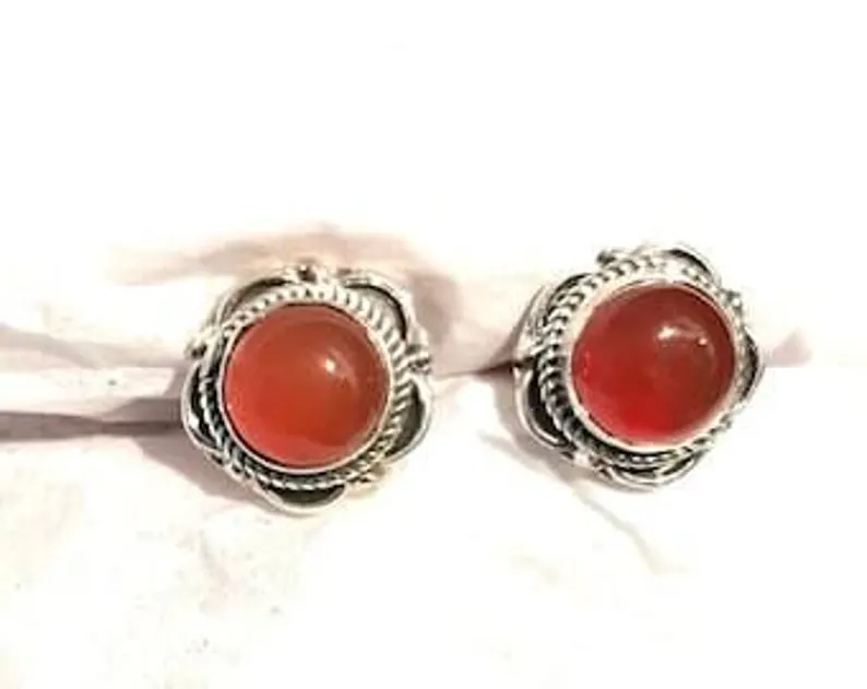Ronde Designer Carneool Oorknopjes Minimalistische Oranje Oorbellen 925 Sterling Zilveren Oorbellen Vrolijk Cadeau Voor Haar Alledaagse Knopjes Augustus Verjaardagscadeau