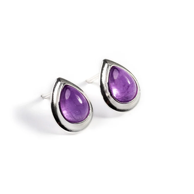 Kleine Amethyst-Ohrstecker aus Sterlingsilber, zarte Ohrringe, minimalistische Ohrringe, Tropfenohrringe, Amethyst-Ohrstecker, Boho-Ohrringe