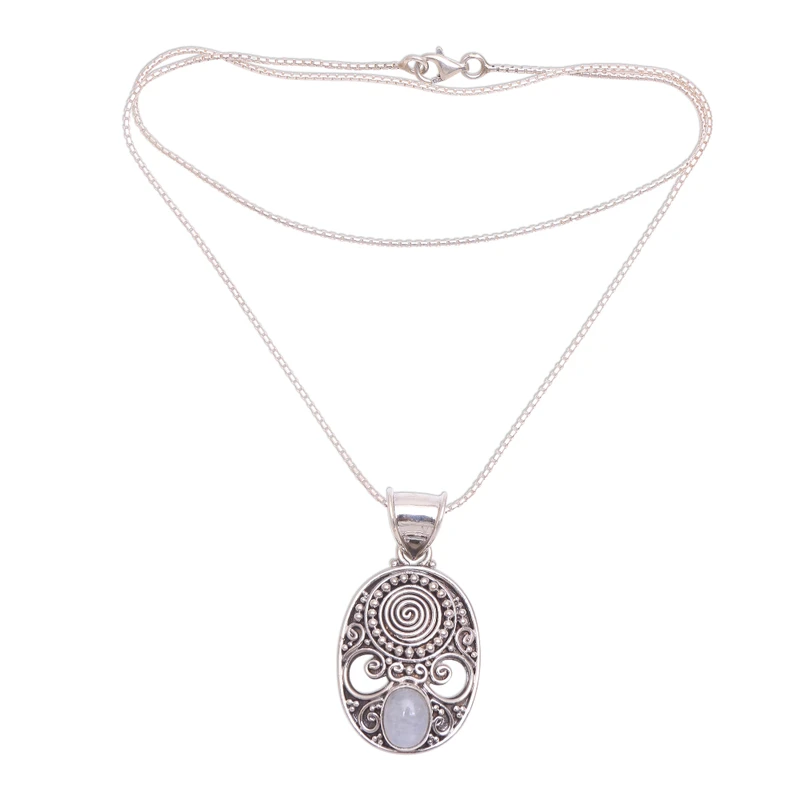 Handgefertigte Regenbogen-Mondstein-Anhänger-Halskette 925 Sterling Silber Natürlicher Feuer-Regenbogen-Mondstein-Geschenk für sie