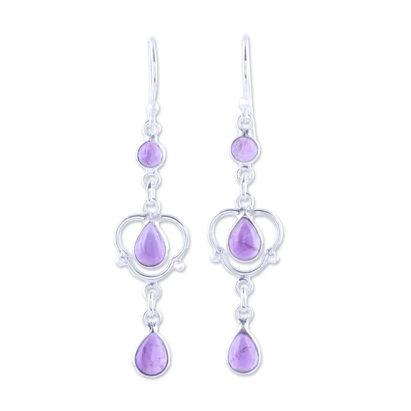Ohrhänger aus Sterlingsilber mit violettem Amethyst, handgefertigte Ohrringe, Geschenkidee, Geburtstagsgeschenk für sie