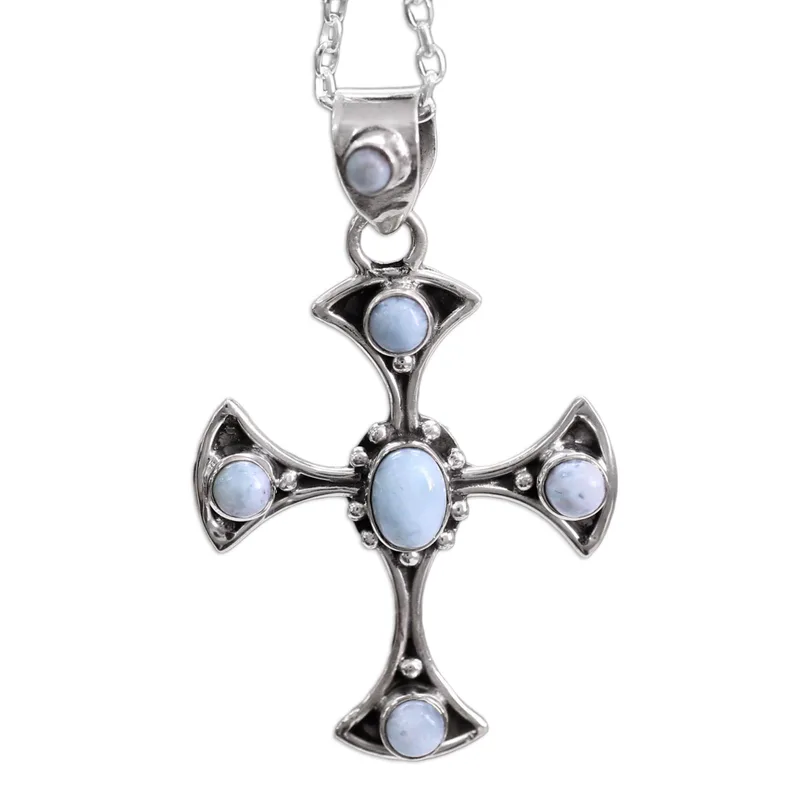 Larimar und Sterling Silber Kreuzanhänger Halskette 925 Sterling Silber Alltagsschmuck Anhänger für Halskette Perfektes Geschenk für sie