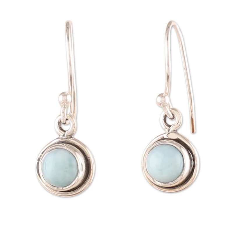 925 Sterling Silber Natur Larimar Cabochon Ohrhänger Edelstein Ohrringe Handgemachte Boho Ohrringe Geschenkidee