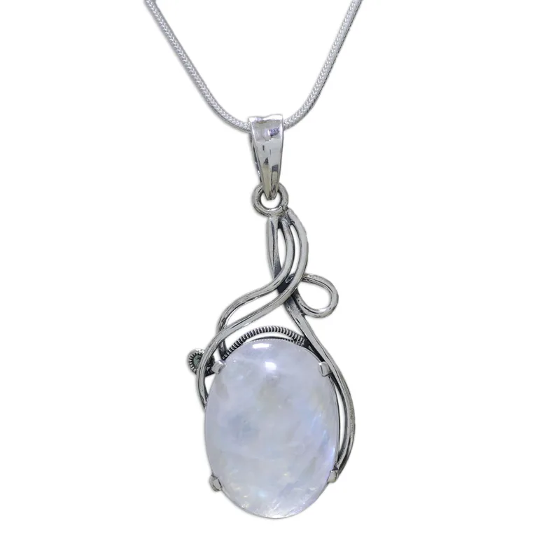 Sterling Zilveren en Regenboog Maansteen Ketting Maansteen Sieraden Natuurlijke Vuur Regenboog Regenboog Maansteen