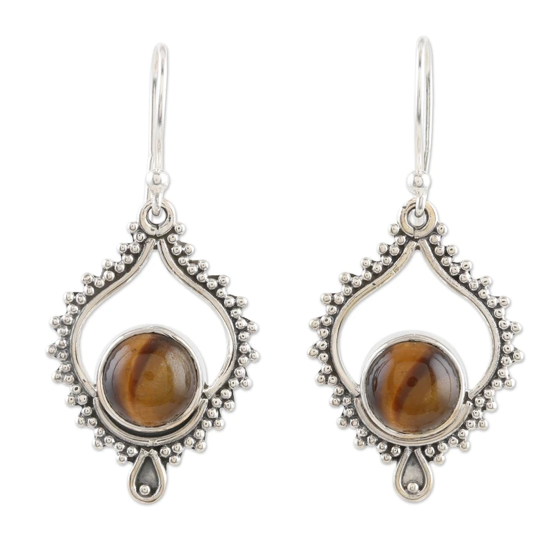 925 Sterling Silber und Tigerauge Ohrhänger Handgemachte Edelstein Silberohrringe Geschenke zum Muttertag Idee Alltagsschmuck Geschenk für Sie