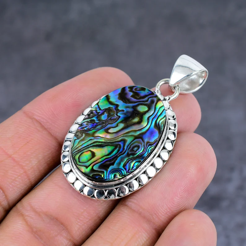 Abalone-Muschel Anhänger aus Sterlingsilber Abalone-Muschel Edelsteinschmuck Abalone-Muschel 925 Sterlingsilber Halsketten-Anhänger Geschenk für sie