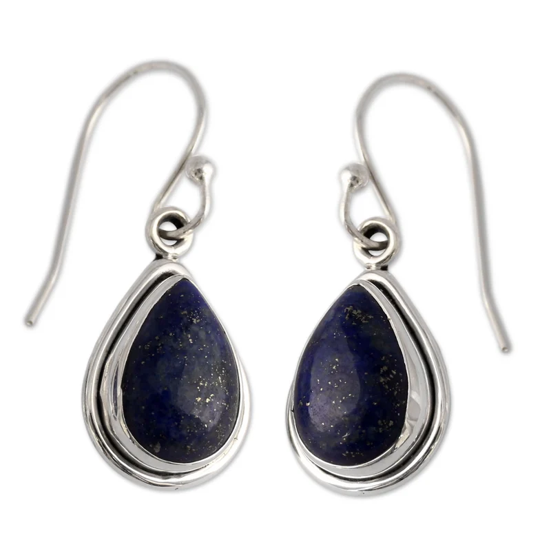Blaue Teardrop Lapislazuli Ohrringe 925 Sterling Silber Designer Ohrringe für Frauen Handgemachte Silberohrringe Schmuckgeschenke Artikel Geschenk für Sie