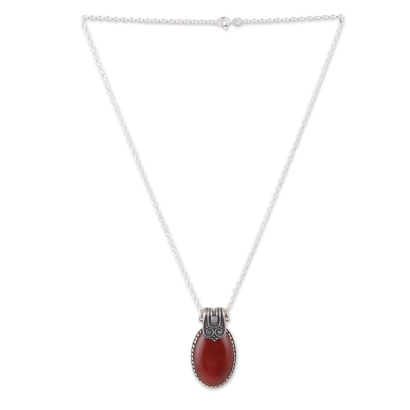 Traditionele Natuurlijke Carneool Hanger Ketting 925 Sterling Zilver Art Deco Ketting Cadeau voor Haar Verjaardagscadeau