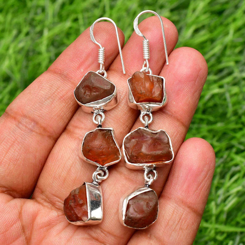 Natürliche Karneol 925 Sterling Silber Roh Ohrringe Geschenk für Sie Handgemachte Ohrringe Hängeohrringe Für Frauen Alltägliche Statement Ohrringe