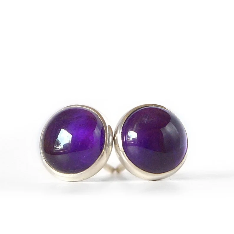 Natuurlijke Amethist Oorknoppen in Sterling Zilver Amethist Oorbellen Februari Geboortesteen Minimalistische Oorbellen Amethist Knopjes Edelsteen Oorbellen