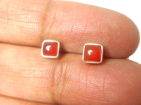 Vierkante Carneool Oranje Edelsteen Oorknopjes 925 Sterling Zilveren Sieraden Verjaardagscadeau Oorbellen Voor Beste Vriendin