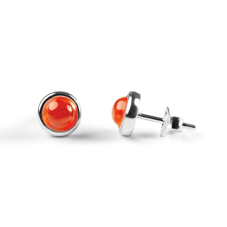 Karneol Ohrstecker 925 Sterling Silber Kleine Runde Orange Ohrstecker Minimalistischer Böhmischer Schmuck Brautjungfern Geschenk Süße Einfache Ohrringe