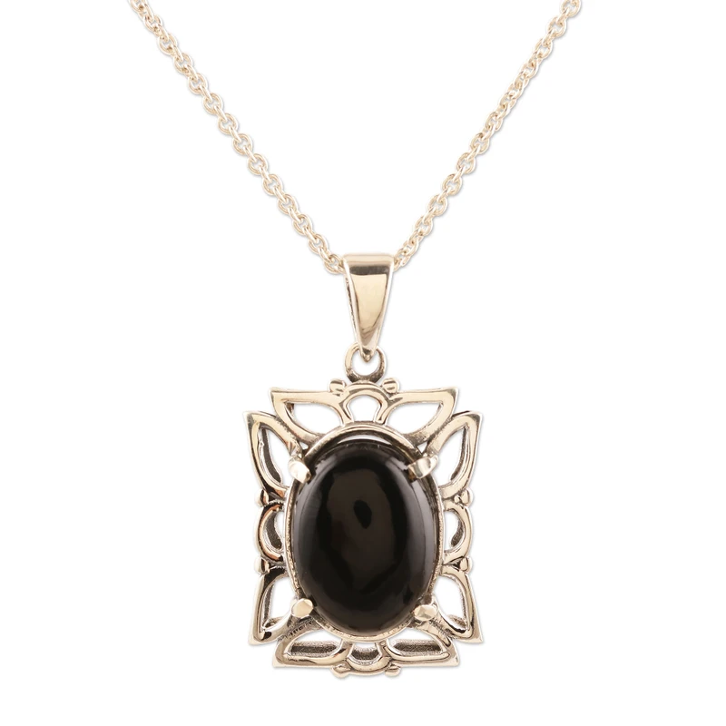 925 Sterlingsilber und Onyx Anhänger Halskette Anhänger Halskette Zarte Halskette Böhmischer Schmuck Perfektes Geschenk für Sie