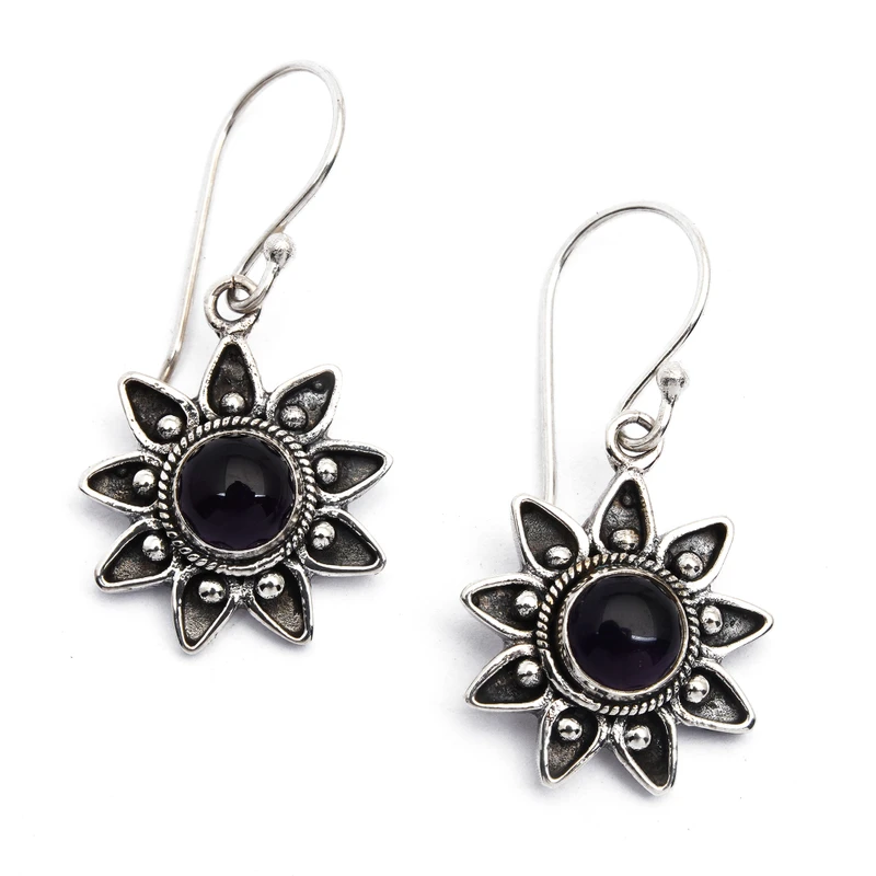 Blumenohrringe aus Sterlingsilber mit Amethyst, handgefertigt, Geschenk, Hochzeitsschmuck, Geschenk für sie