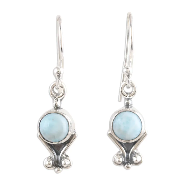 Sterling Silber Ohrhänger mit natürlichen Larimar Steinen 925er Massivsilber Edelsteinohrringe Handgemachte Boho Ohrringe Geschenk für Sie