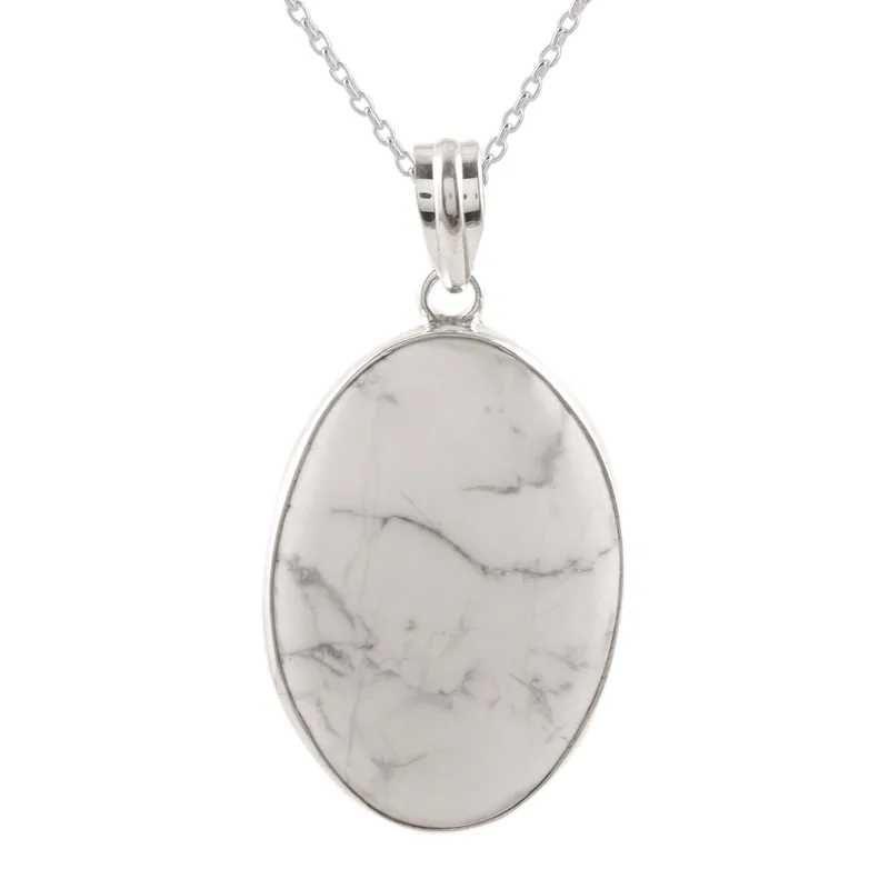 Weiße Nebel Howlith Ovale Anhänger Halskette 925 Sterling Silber Howlith Schmuck Handgefertigt Böhmischer Schmuck Geschenk Für Sie
