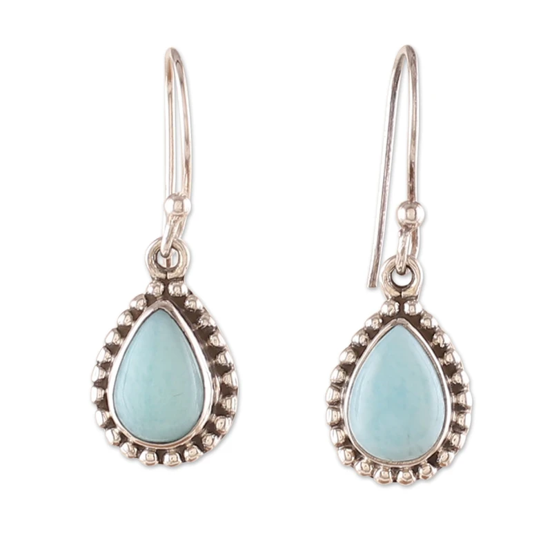 Larimar Tropfenförmige Ohrhänger 925 Sterling Silber Edelstein Ohrringe Handgemachte Boho Ohrringe Geschenk für Sie