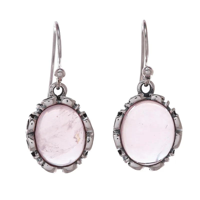 Rosenquarz Sterling Silber Ohrhänger Handgemachte Ohrringe Rosenohrringe Designer Ohrringe Geschenk Für Sie