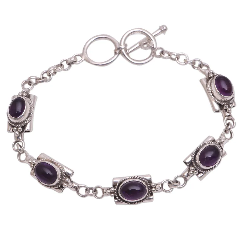 Ovales Amethyst Gliederarmband 925 Sterling Silber Charmantes Schmuckstück Geburtstagsgeschenk Für Frauen Und Mädchen Amethyst Armband Valentinstagsgeschenk Für Sie