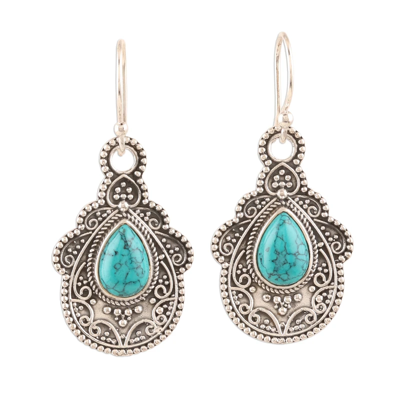 Oxidierte Silber 925 Sterling Silber Birne Türkis Ohrhänger Boho Zierliche Edelstein Ohrringe Handgemachter Schmuck 925 Silber Geschenk für Sie