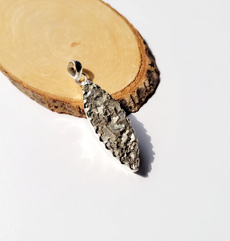 Echter Pyrit Handgefertigter Anhänger Natürlicher Edelstein 925 Sterling Silber Anhänger Marquise Design Boho Anhänger Schmuck