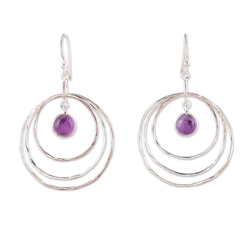 Modern Sterling Silver and Amethyst Dangle Earrings Handmade Earrings Gifts Item Birthday Gift Bohemian Jewelry Gift For Her