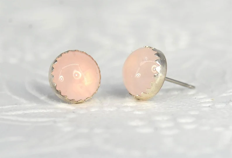 925 Sterling Silber Rosenquarz Edelstein Ohrstecker Naturstein Handgefertigter Böhmischer Schmuck Geschenk für Sie