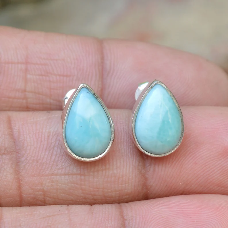 Larimar Ohrstecker Larimar Birnenförmige Ohrstecker 925 Sterling Silber Ohrringe Larimar Schmuck Ohrstecker Für Frauen