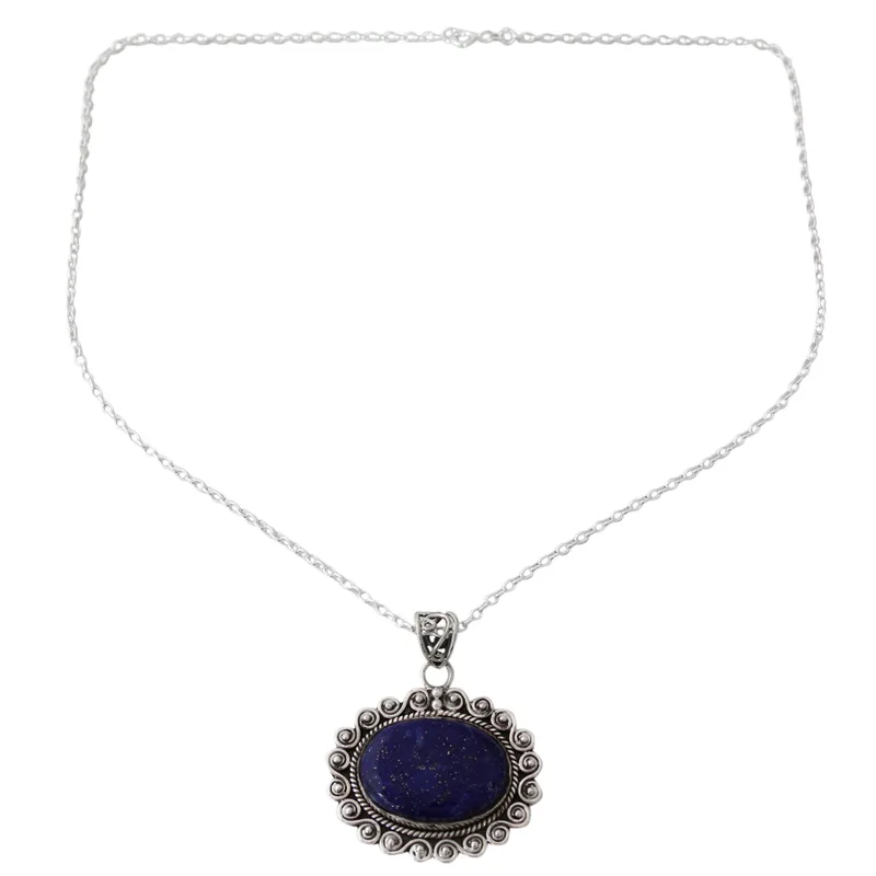 Lapislazuli-Halskette, handgefertigt mit 925er Silber, Geburtstagsgeschenk, zarte Anhänger-Halskette, handgemachter Schmuck, Geschenk für sie