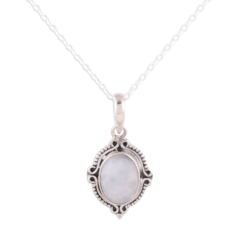 Ovale Mondstein- und 925er Sterlingsilber-Halskette, blauer Feuer-Regenbogen-Mondstein, Geschenk für sie, Geburtstagsgeschenk