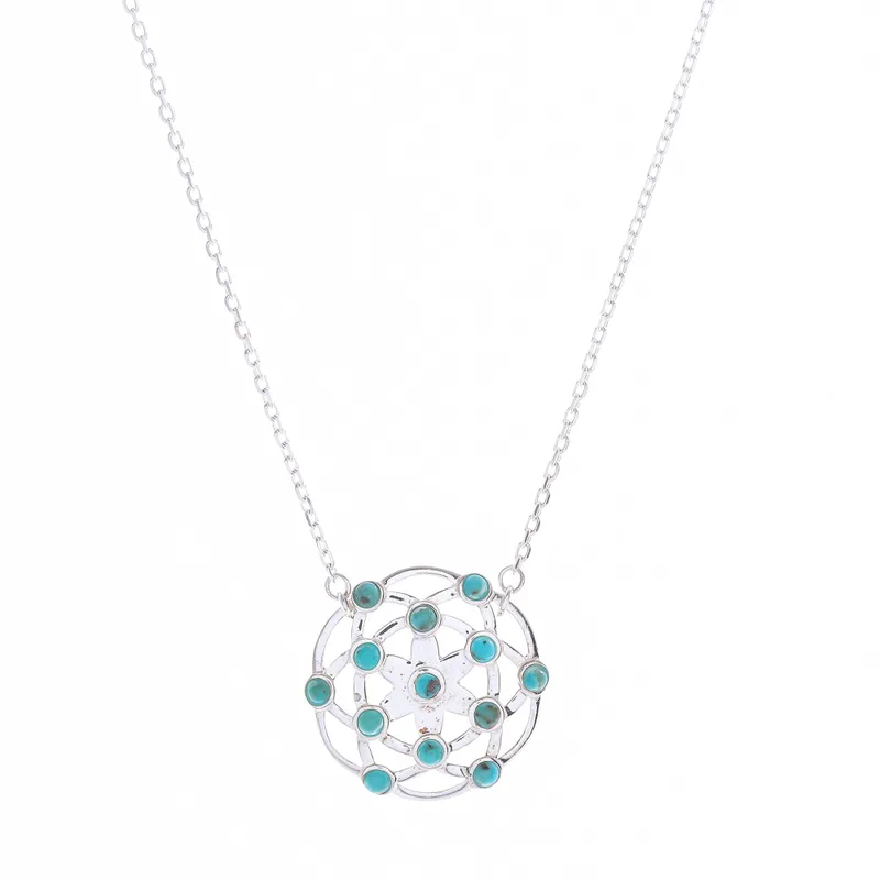 Blühender Stern in Türkis 925 Sterling Silber Anhänger Halskette Zarte Halskette Perfektes Muttertagsgeschenk Böhmischer Schmuck Geschenk für Sie