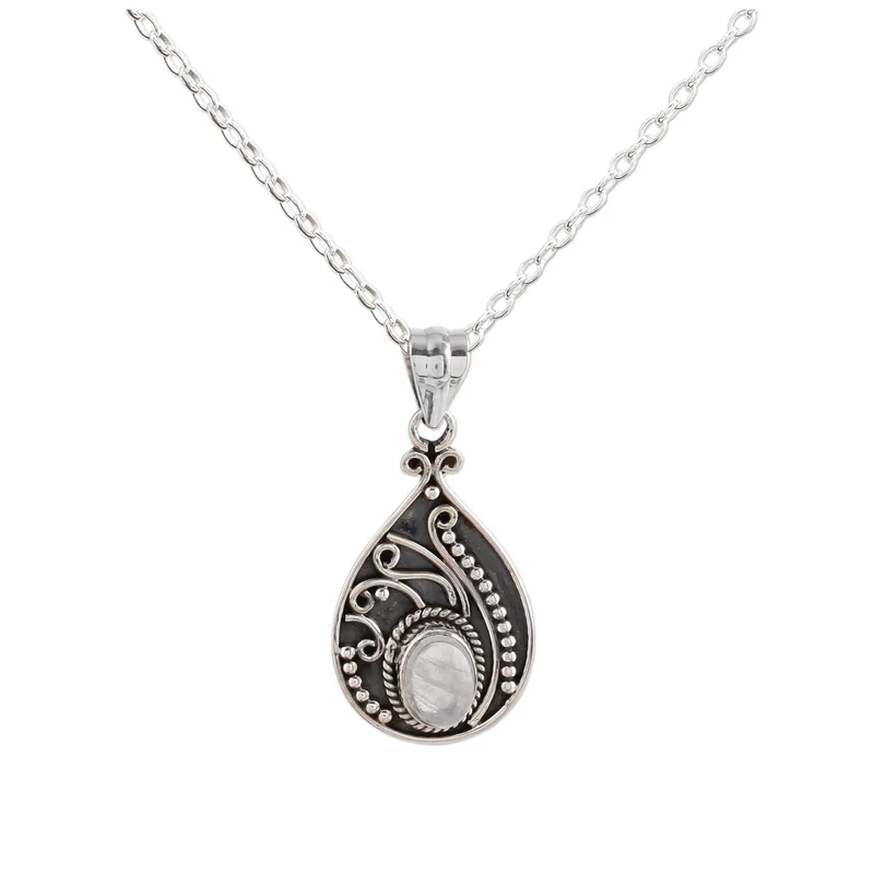 Regentropfen Glanz 925 Sterling Silber Mondstein Anhänger Halskette Blauer Feuer Regenbogen Mondstein Geschenk für Sie