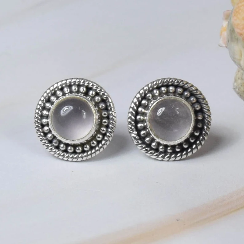 Rosa Rosenquarz 925 Sterling Silber Edelstein Elegante Ohrstecker Januar Geburtsstein Naturstein Geschenk zum Geburtstag