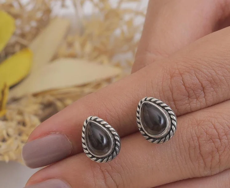 Peervormige 925 Sterling Zilver Rookkwarts Oorknopjes Trendy Cadeau Voor Haar Vrouwen Minimalistische Edelsteen Sieraden Cadeau Voor Haar