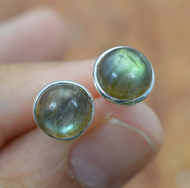 925 Sterling Silber Labradorit Natur Edelstein Ohrstecker Handgemachter Schmuck Geschenk für Sie & Mama
