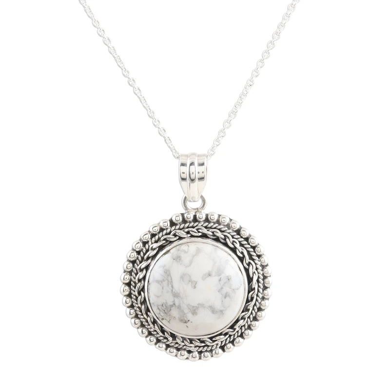 Vollfrostmond Howlith Anhänger Halskette 925 Sterling Silber Howlith Schmuck Handgemachter Böhmischer Schmuck Geschenk für Sie