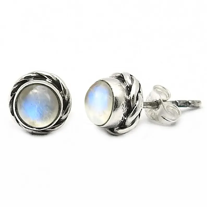Natürliche Mondstein Ohrstecker Ohrringe für Frauen 925 Sterling Silber Feiner Schmuck Hochzeitstag Geschenke
