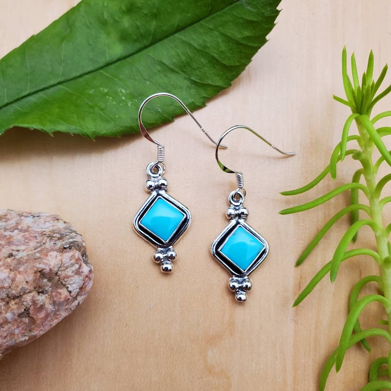 So Süße 925 Türkis Ohrringe Eckige Türkis Hänger Türkis Tropfen Sterling Silber Boho Ohrringe Geschenk Für Sie