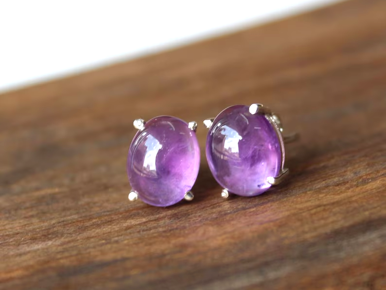 Natürlicher violetter Amethyst Edelstein Ohrstecker 925 Sterling Silber Februar Geburtsstein handgefertigter Schmuck 925 Silber Ohrstecker Geschenk für sie