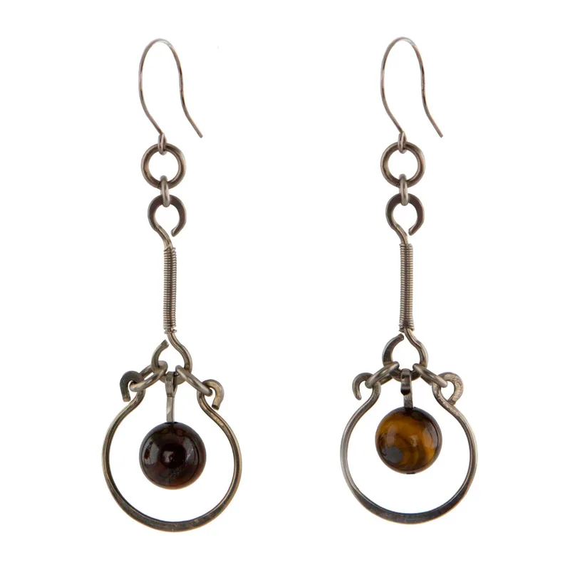 Runde Tigerauge-Tropfen-Ohrhänger aus 925 Sterling Silber Handgemachte Edelstein-Silberohrringe Geschenke zum Muttertag Alltagsschmuck Geschenk für Sie