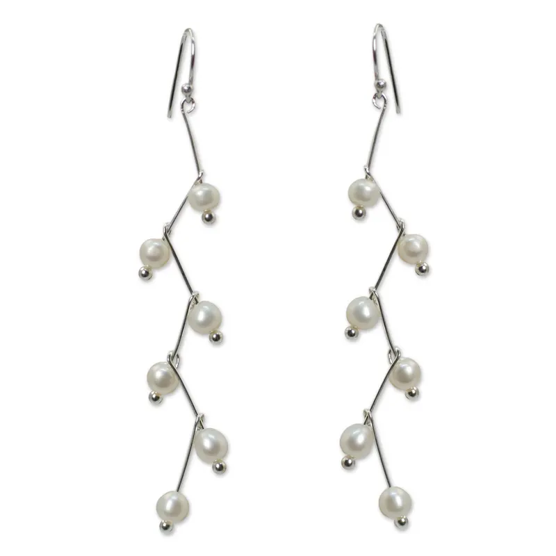 White Lightning Handgefertigte Ohrringe aus 925er Sterlingsilber und Zuchtperlen Schmuck Boho Ohrringe Handgefertigte Edelstein Ohrringe Hochzeitsschmuck Geschenk für Sie