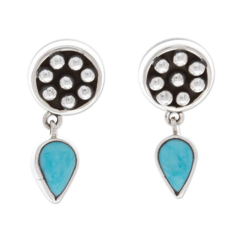 Sterlingsilber-Ohrhänger mit natürlichen Türkis-Edelsteinen, handgefertigte Edelstein-Geschenkidee für Brautjungfern, Hochzeitsschmuck, Geschenk für sie