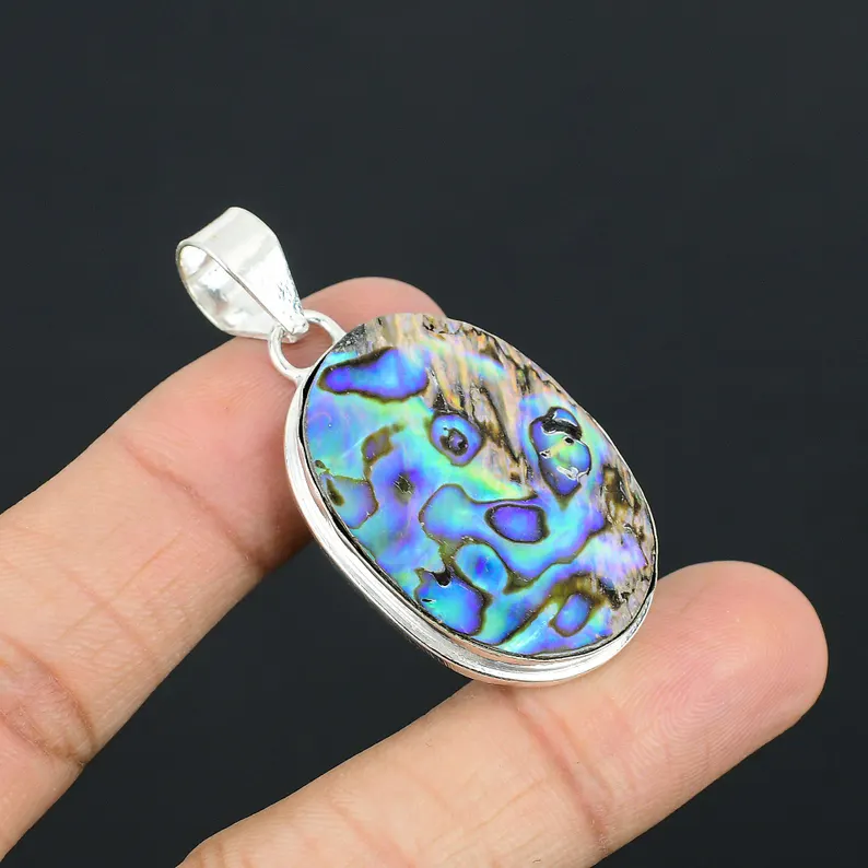Abalone-Muschel-Anhänger, Edelstein-Schmuck, 925er Sterlingsilber-Anhänger, handgefertigte Halskette, Abalone-Muschel-Schmuckanhänger als Valentinstagsgeschenk