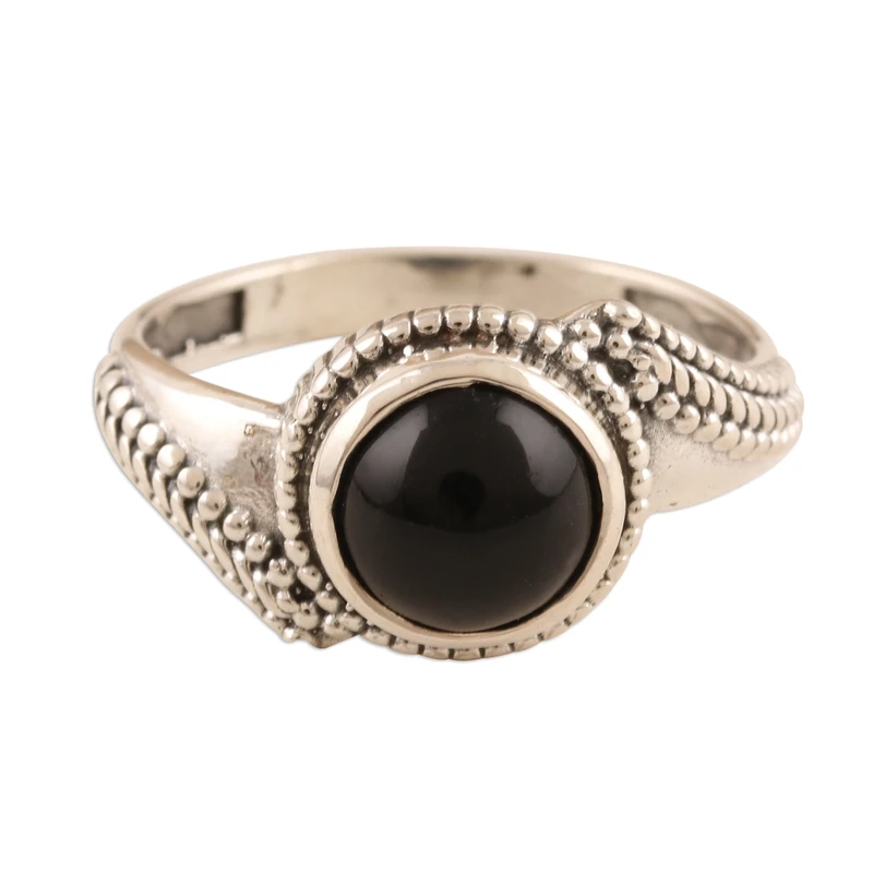 Ring aus schwarzem Onyx und geschwärztem Sterlingsilber, 925er Sterlingsilber Statement-Ring, handgefertigter Ring, Damen Silberring, Geschenk für Sie