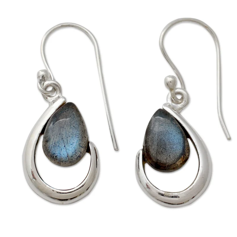 Labradorit und Silber handgefertigte Ohrringe 925 Sterling Silber Ohrring Blaue Edelstein-Ohrhänger Labradorit Schmuck Geschenk für sie