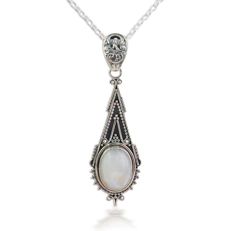 Regenbogen-Mondstein-Anhänger-Halskette Moonlight Radiance aus 925er Sterlingsilber, handgefertigter böhmischer Schmuck, Jahrestagsgeschenk für Sie und Ihre Frau