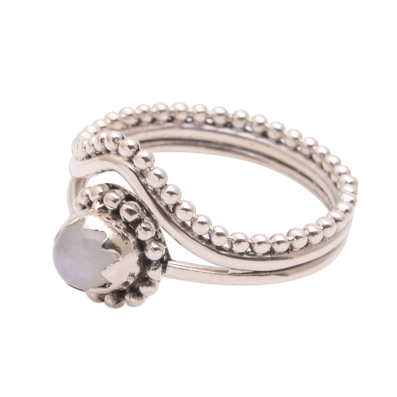 Handgemachter Dot Regenbogen-Mondstein-Ring 925 Sterling Silber Geschenk Für Sie & Mama
