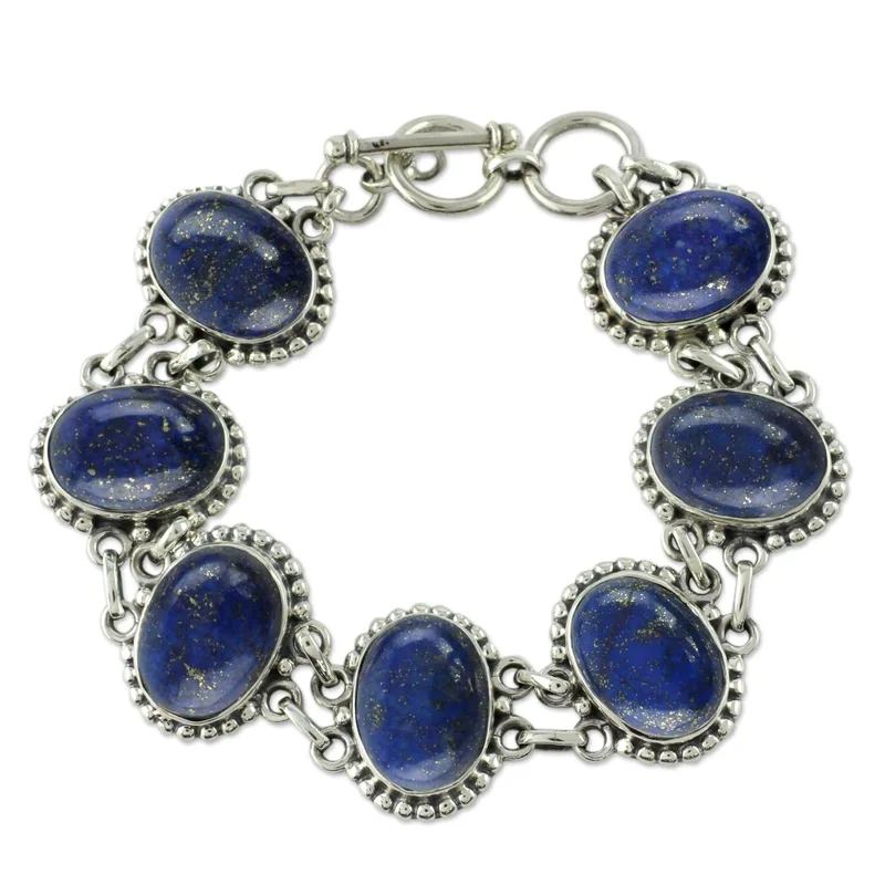 Lapis Lazuli Schakel Armband 925 Sterling Zilver Boheemse Sieraden Charmant Sieradengeschenk Voor Haar